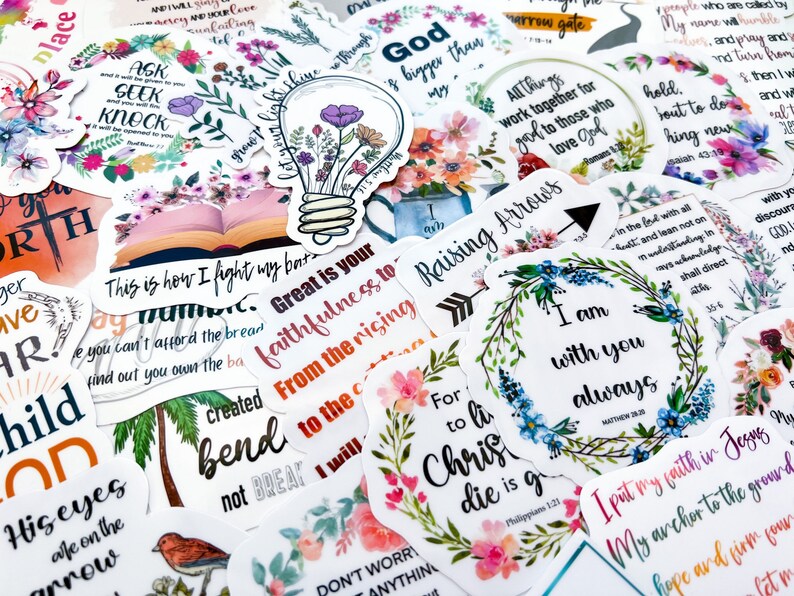 50 Bible Verse Vinyl Sticker Pack, Faith Sticker Pack, Religious ...