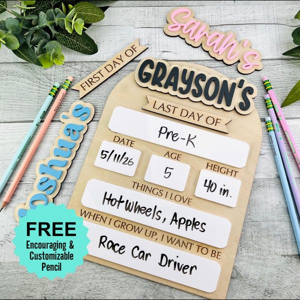 First Day of School Sign Wood Board, Personalized Preschool Kindergarten Photo Prop, Custom Sign, Reusable Back to School Milestone Keepsake