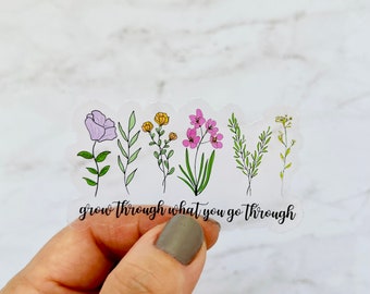 Grow Through What You Go Through Sticker, Mental Health Matters CLEAR Sticker, Laptop Decal, Water Bottle Decal, Best Friend Gift, Aesthetic