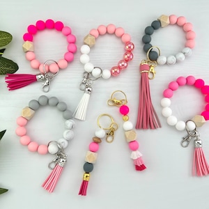 Llavero de silicona con cuentas, pulsera con dijes con temática de sirena y ballet, pulsera de la amistad de color rosa, llavero con estilo, regalo para mamá