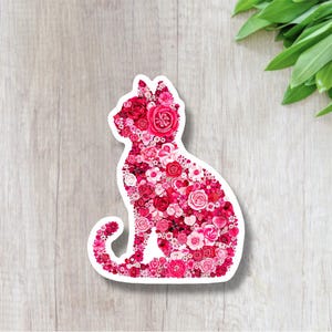Cute Cat Lover Flower Sticker, Cute Kitty Vinyl Waterproof Decal, Cat Mom, Cat Dad Gift, Adorable Cat Sticker for Water Bottle, Laptop