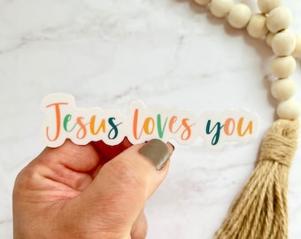 Jesus Loves You, Jesus Decal, Mirror Decal, Religious Decal, Christian Sticker, Jesus Loves Me, Faith Sticker, Laptop Sticker