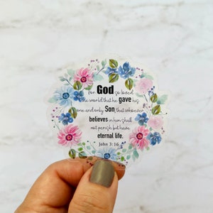 Christian Quote Sticker, For God So Loved The World CLEAR Decal, John 3:16, Laptop Decal, Bible Verse Sticker, Christian Stickers