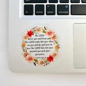 The Lord Bless You And Keep You Sticker, The Blessing Floral Wreath CLEAR Vinyl Christian Sticker, Numbers 6:24-26, Stocking Stuffer