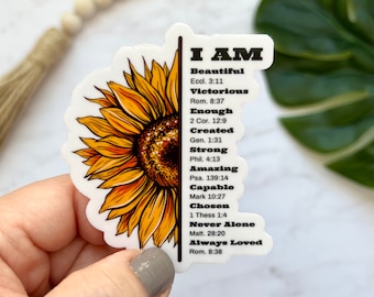 You Are Bible Verse Sticker, Self Affirmation Sticker, Christian Bible Vinyl Sticker, I Am Bible Sticker, Sunflower Sticker, Faith Sticker