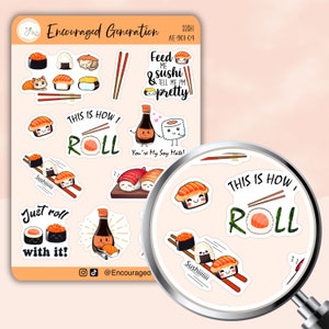 Kawaii Sushi Japanese Food Sticker Sheet, Cute Nigiri Sushi Sticker Sheet, Maki Ramen Japan Sticker Set, Cute Kawaii Stickers, AE-901-04