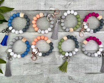 Silicone Beaded Keychain Wristlet, Keychain Keyring, Graduation Gift, Stocking Stuffer, Gift for Teacher, Bridesmaid Gift, New Driver Gift