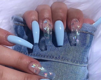 Blue Butterfly Nails Etsy Blue Butterfly Nails Etsy