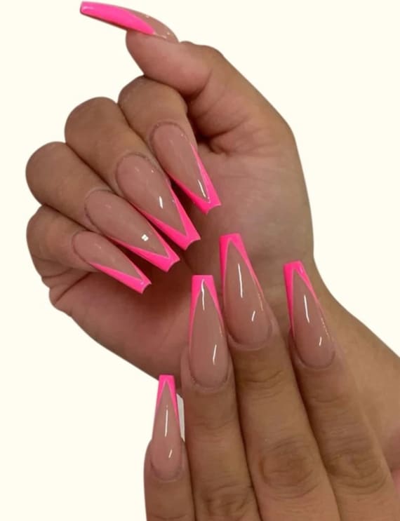 Triangle French Tips Acrylic Nails/ Pink Nails / White Nails / Etsy