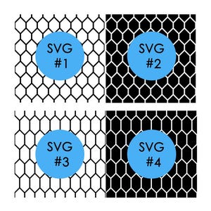 May include: Four square digital designs with a honeycomb pattern in black and white. Each square has a light blue circle with the text "SVG #1", "SVG #2", "SVG #3", and "SVG #4".