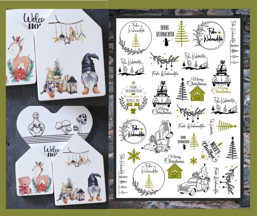 6 Blatt Rub On Sticker Transfers, 21x16cm Rub On Aufkleber Weihnachten, Rub On Folie Transferaufkleber, Für Weihnachten Geburtstag Hochzeit Möbel Scrapbooking Glas Holz Fotoalbum DIY Basteln Deko