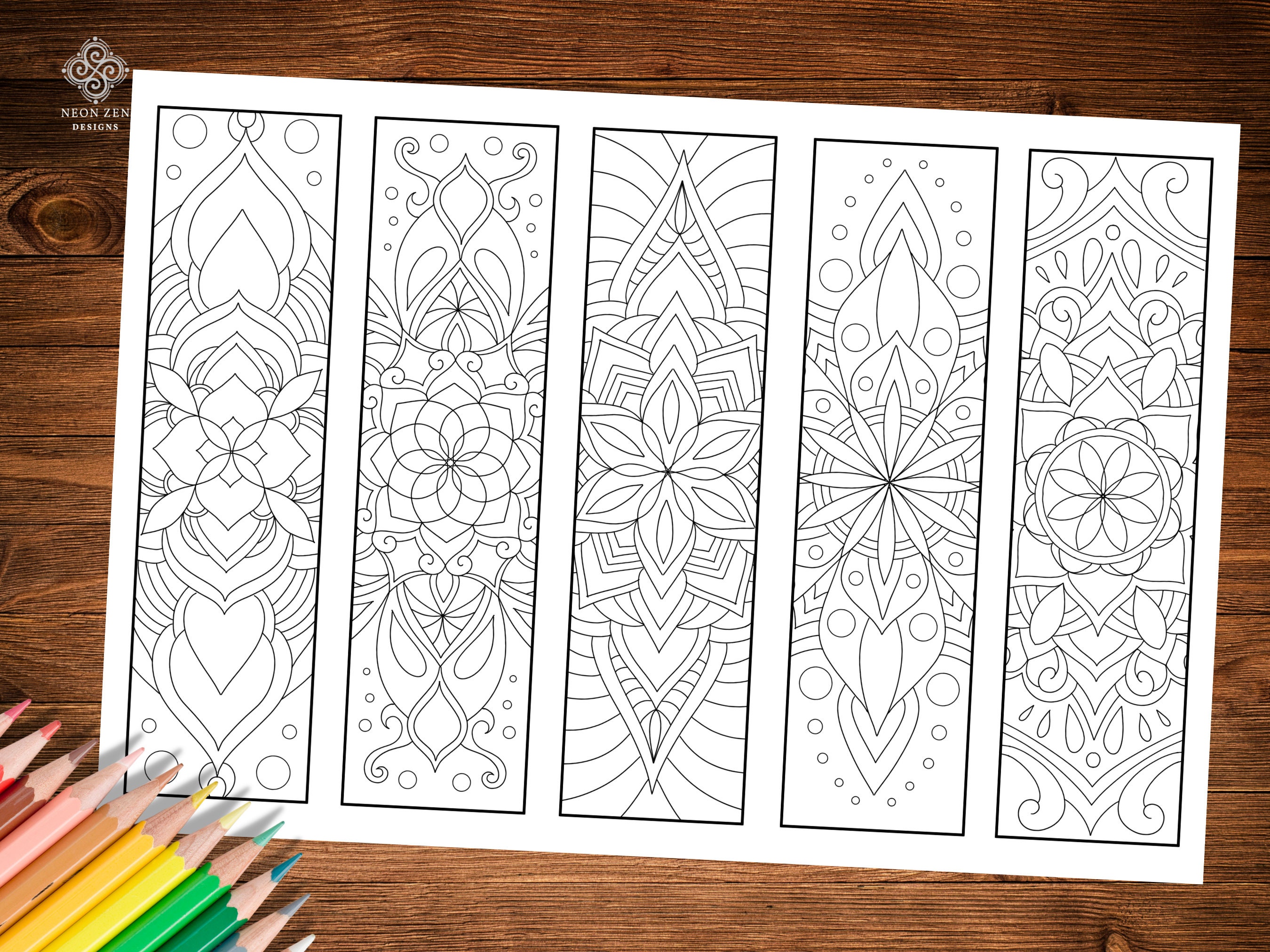 PRINTABLE 5 Mandala Colouring Bookmarks, Mini Colouring Book, DIY