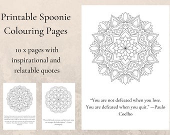 PRINTABLE Mandala Colouring Pages, 10 Sheets - Inspirational Quotes, Motivational Quotes Colouring, Self Care, Spoonie, Art Therapy