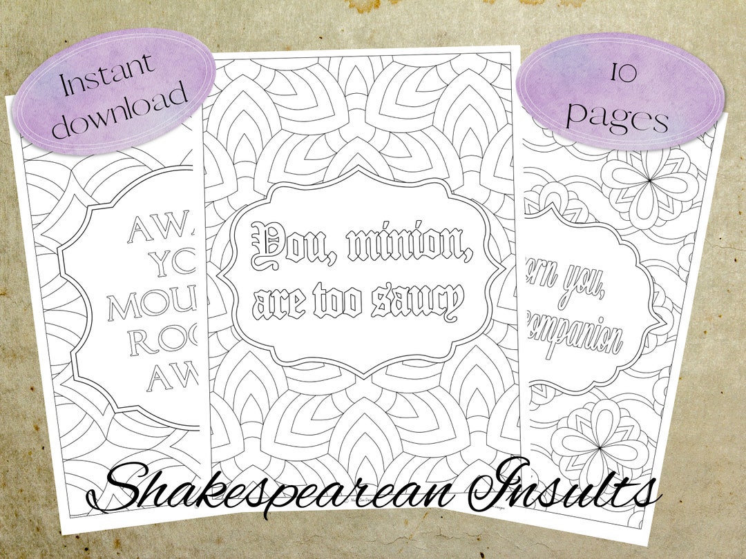 PRINTABLE Shakespearean Insults Colouring Pages, Shakespeare Gift ...