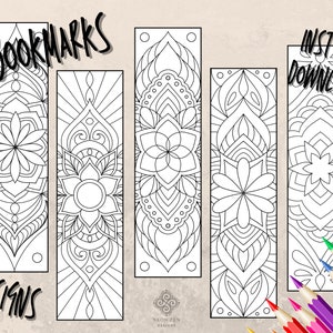 PRINTABLE Mandala Zendoodle Colouring Bookmarks, 5 designs, instant download, DIY bookmarks, mini colouring book, easy DIY project