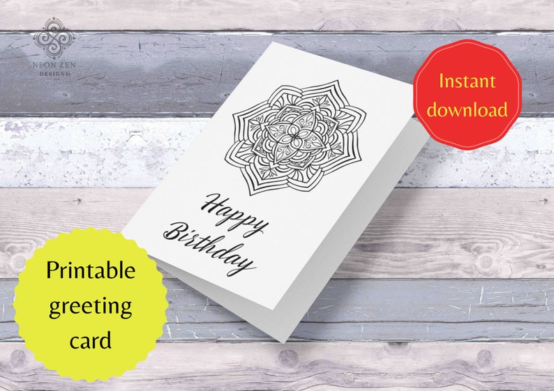 PRINTABLE Birthday Card DIY Colouring Mandala Happy Birthday - Etsy
