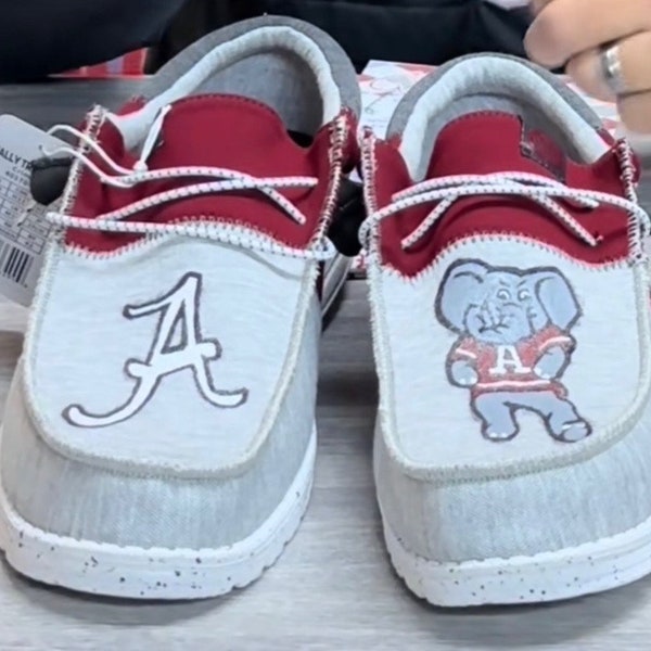 Crimson Tide/ Alabama Custom made Hey Dudes Custom Shoes Rolltide Personalized Shoes Custom Pair of Shoes Personalized Gift