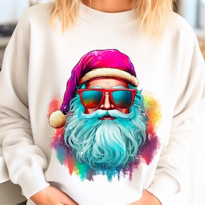 Disco Santa Claus PNG, Christmas Sublimation, Digital Design Download, colourful preppy santa png, groovy hippie christmas png