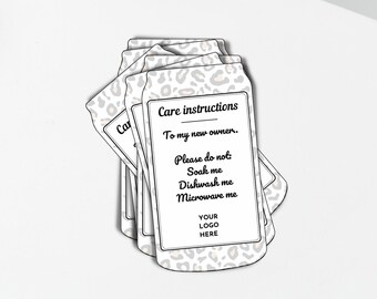 Plantilla de tarjeta de cuidado de vidrio con estampado de leopardo: Instrucciones comerciales editables (descarga digital)