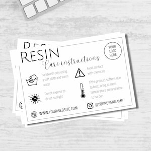 Hars zorginstructies kaart minimalistische sjabloon, bewerkbare hars zakelijke stationaire, diy Canva, instant download