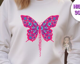 Antisocial Butterfly PNG: Floral Sublimation Design (Digital Download)