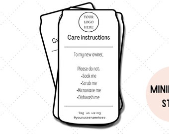 Plantilla minimalista para tarjeta de cuidado de latas y vasos: Diseño editable en Canva (descarga digital)