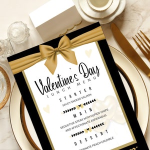 Menu de almoço do Dia dos Namorados, menu personalizável, encontro noturno do Dia dos Namorados, jantar de casal, modelo editável personalizado