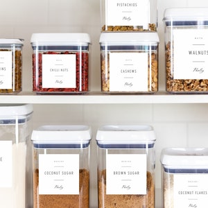 Pantry labels templates, minimalist design, print and cut sheets included, various sizes editable Canva template, printable labels