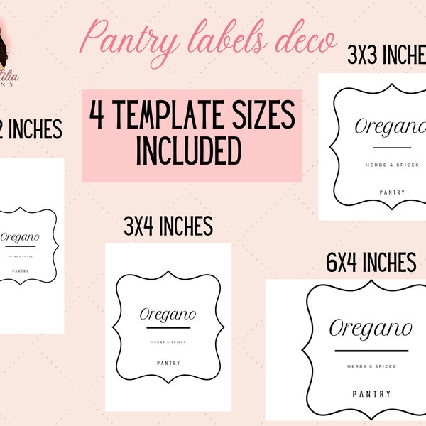 Pantry jar labels templates, kitchen organisation labels, various size editable and printable templates, instant digitial download