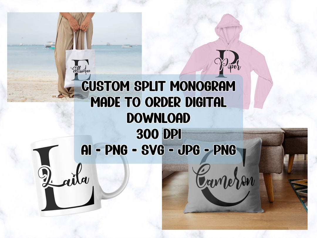 Custom Initial Split Monogram SVG PNG: Cricut Cut File (digital ...