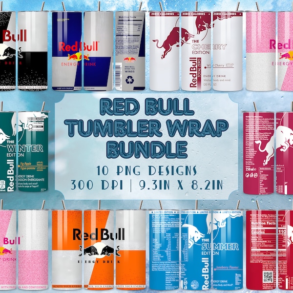 Red Bull Tumbler Wrap Bundle, Bull Energy Sublimation, 10 PNG-Designs, 20oz Straight Tumbler, digitaler Download