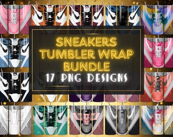 Sneakers tumbler wrap bundle, trainers kicks sublimation bundle, 20oz skinny straight tumbler wraps, 17 png files,