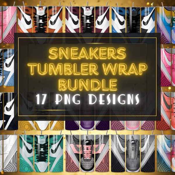 Sneakers Tumbler Wrap Bundle, Trainer Kicks Sublimation Bundle, 20oz Skinny Straight Tumbler Wraps, 17 PNG-Dateien,