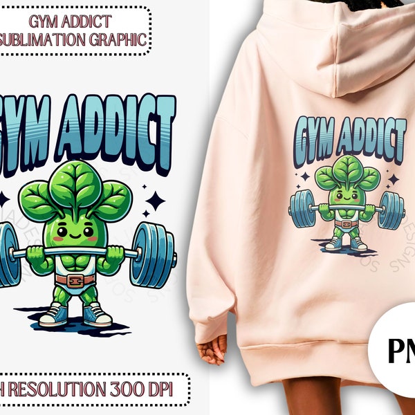 Gym addict png, Spinach mascot cartoon png, workout sublimation, vegetable lover, healthy eating clipart, Digital Download