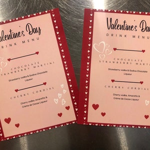 Custom Valentines Day Dinner menu, editable printable template, cocktail bar drinks sign, restaurant menu, instant download image 3