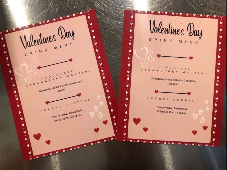 Custom Valentines Day Dinner menu, editable printable template, cocktail bar drinks sign, restaurant menu, instant download image 3