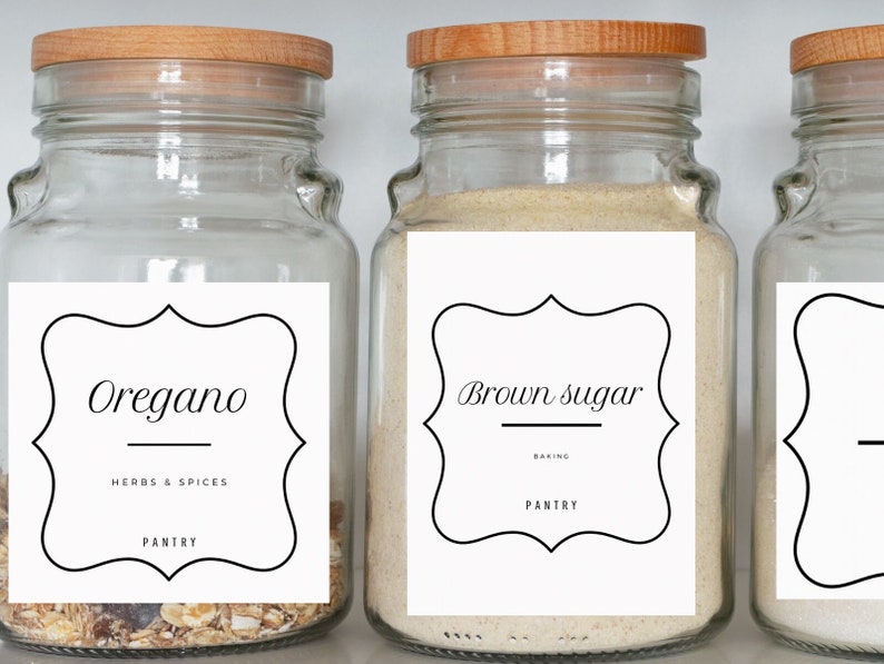 Pantry Jar Labels Templates, Kitchen Organisation Labels, Various Size Editable and Printable
