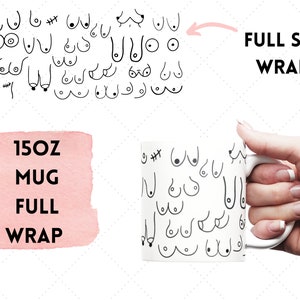 Doodle Boobs 15oz Mug Wrap: Seamless PNG, SVG (Digital Download) image 1