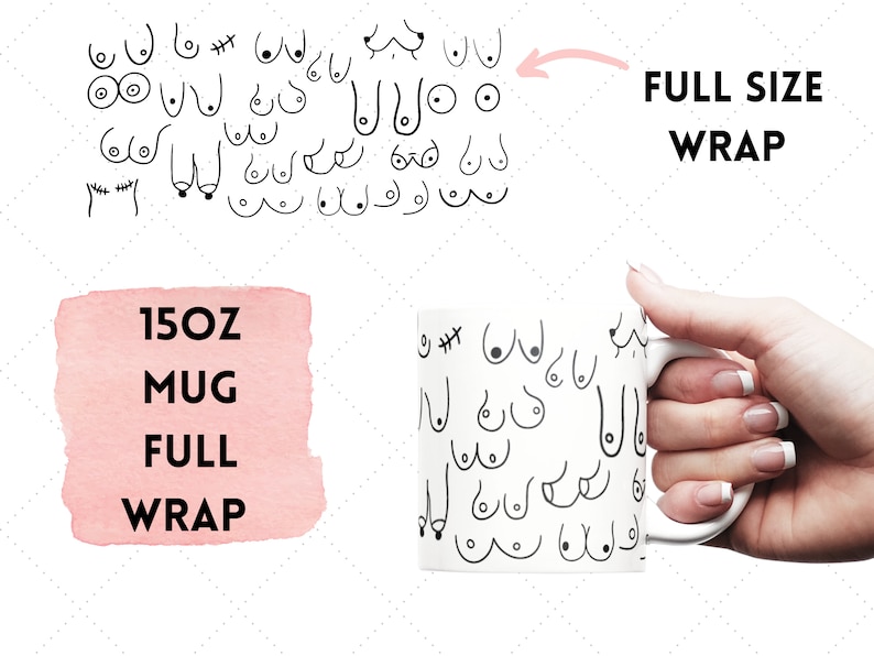 Doodle Boobs 15oz Mug Wrap: Seamless PNG, SVG (Digital Download) image 1