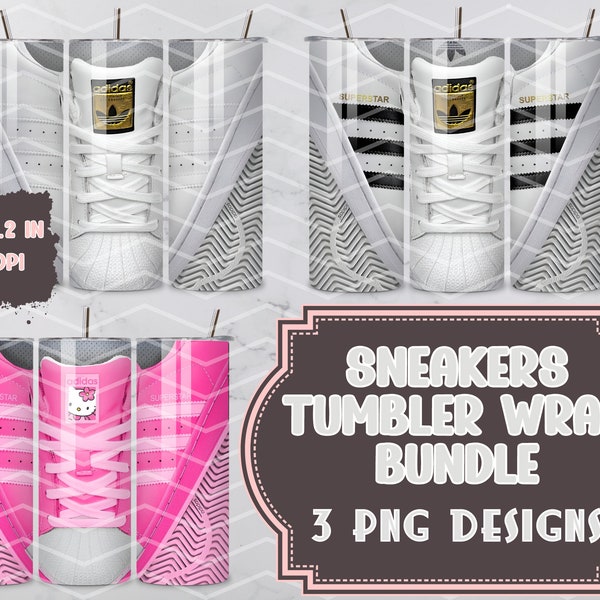 Sneaker tumbler wraps, Superstar kicks sublimation, 3 png designs, 20oz Straight Tumbler, Shoes Tumbler wrap, digital download