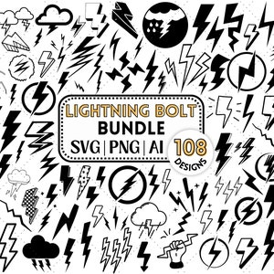 Lightning Bolt svg bundle, flash png, lightning cricut Cut File, electric bolt png, lightning Clipart, thunder vector, PNG, AI