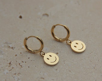 Ohrringe I Smile Anhänger Creolen I Happy I Edelstahl Waterproof