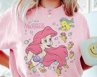 Maglietta Disney Ariel La Sirenetta, Maglietta Ariel Sirena, Maglietta Principessa Disney, Maglietta Ariel Vintage Retro, Maglietta Ariel Flounder