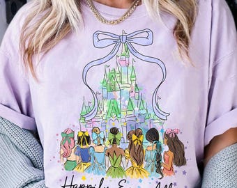 Watercolor Princess Castle Coquette Bow Comfort Color Shirt, Disney Princess, Princess Trip, Ariel Belle Cinderella Tiana, Disney Vacation