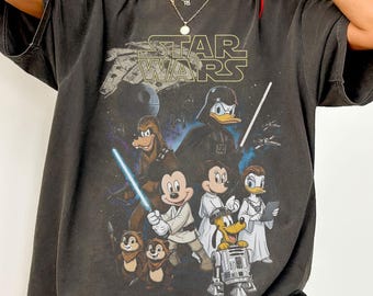 Camiseta vintage retro de Disney Star Wars, color cómodo, camiseta de Star Wars Disneyland, Halcón Milenario, camiseta Galaxys Edge, gráfico de dibujos animados de ciencia ficción