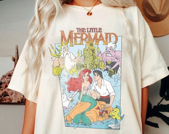 Vintage T-shirt kleine zeemeermin comfortkleuren, Ariel Princess-shirt