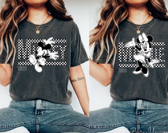 Vintage Checkered Mickey Shirt, Minnie Mouse Checkered Comfort Color Shirt, Checkered Shirt, Mickey and Minnie Shirt, Disney Couple Shirt