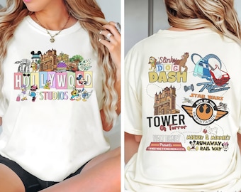 Vintage Hollywood Studios Two-Sided Shirt, Disney Comfort Color Shirt, Hollywood Studios Family Shirt, Disney Park Shirt, Tower of Terror