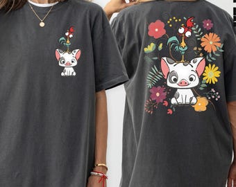 Camiseta con estampado floral de Disney Moana Pua y Hei Hei, camiseta de Disney Moana, camiseta de princesa Moana, camiseta de vacaciones en Disneyland, camiseta de Disney