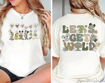 Camicia a due lati del Regno degli animali vintage, Camicia a colori Let's Get Wild Comfort, Camicia Mickey Safari, Camicia Leopard Mickey, Camicia Mickey Ghepardo